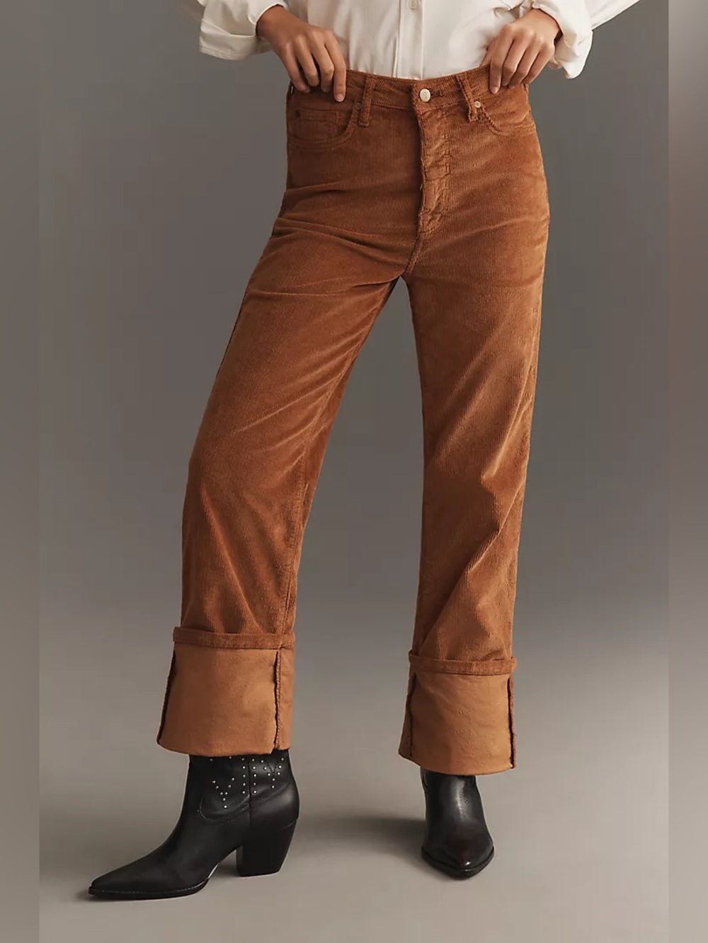 Pilcro Scotty Cuffed High Rise Straight Corduroy Pants Adobe 27 - Picture 5 of 15